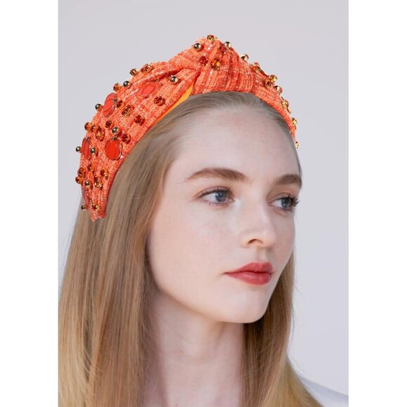 Thanksgiving Headband Women Fall Enamel Pumpkin Beaded Crystal Tweed main image 6